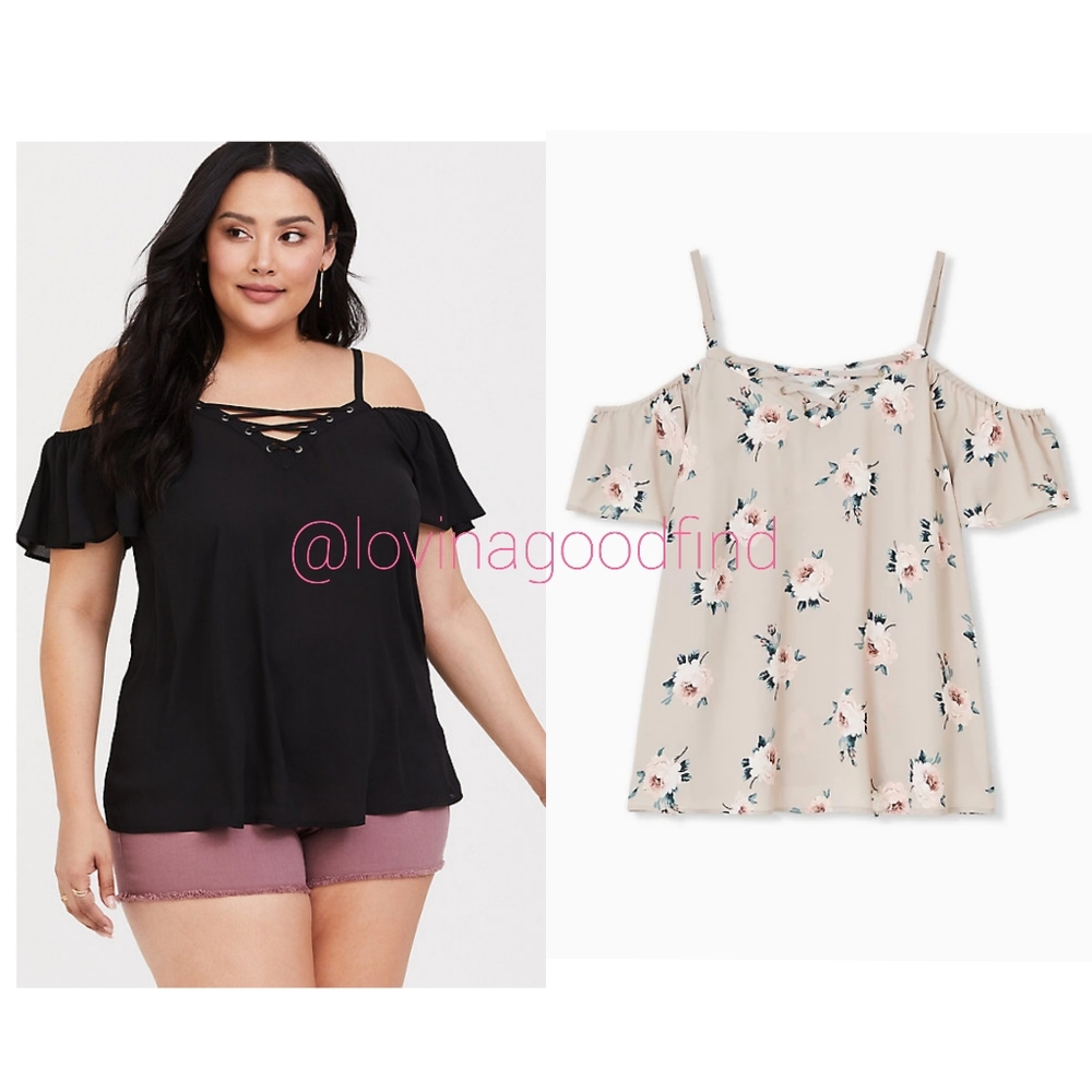 TORRID FLORAL GEORGETTE LACE-UP COLD SHOULDER TOP NWT sz 1